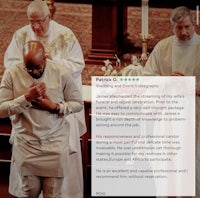 a man is praying in front of a priest