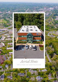 an aerial shot of an office building