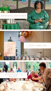 a collage of photos of people at a party