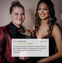a girl is posing for a photo with her prom date