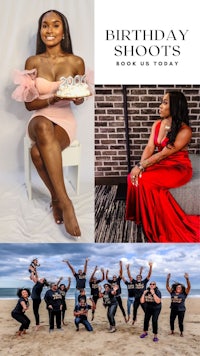 a group of people posing for a birthday photoshoot